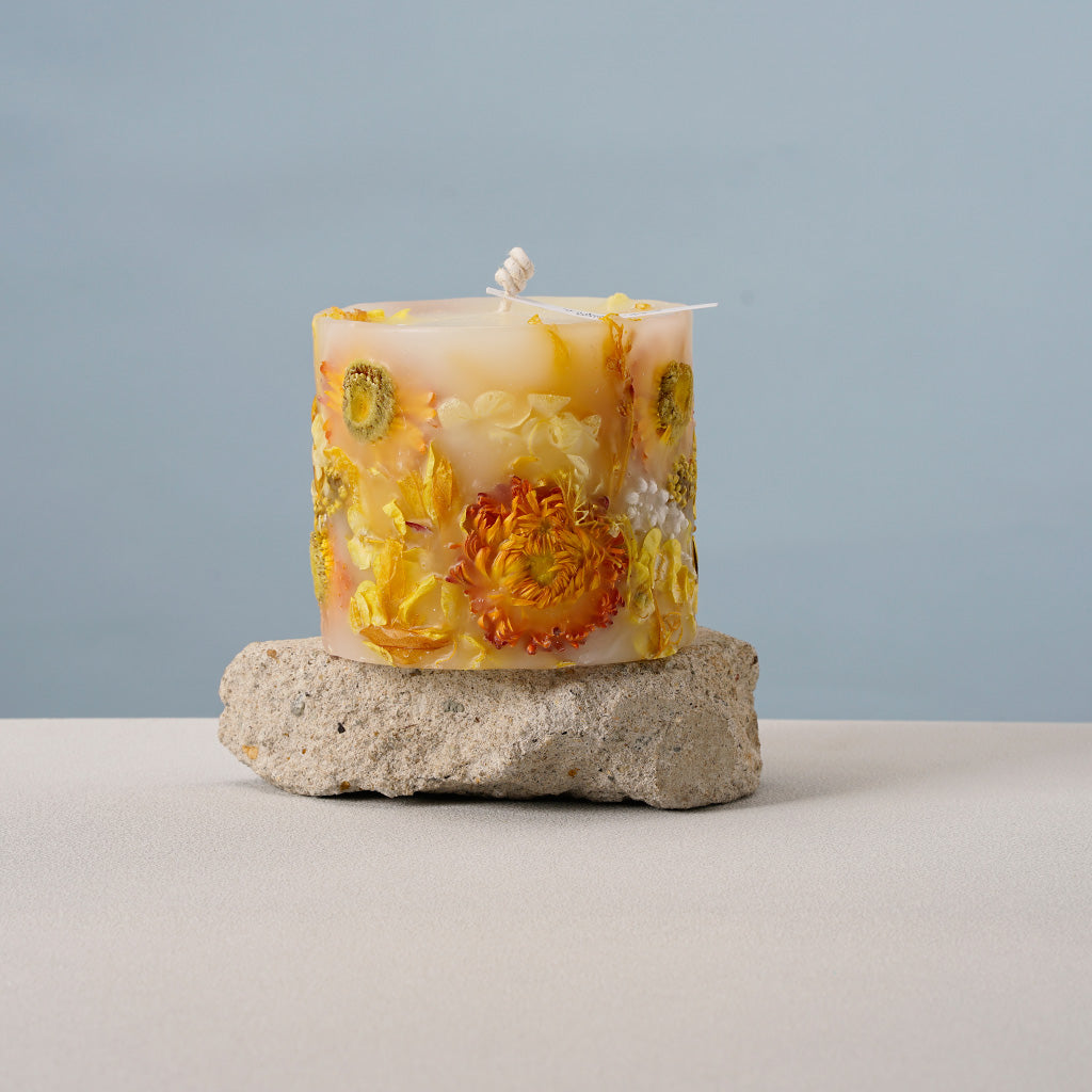 Handmade Yellow Botanical Art Scented Candle for Wedding,Gift,Home Decor-19 oz 68 Hours Long Burning Time