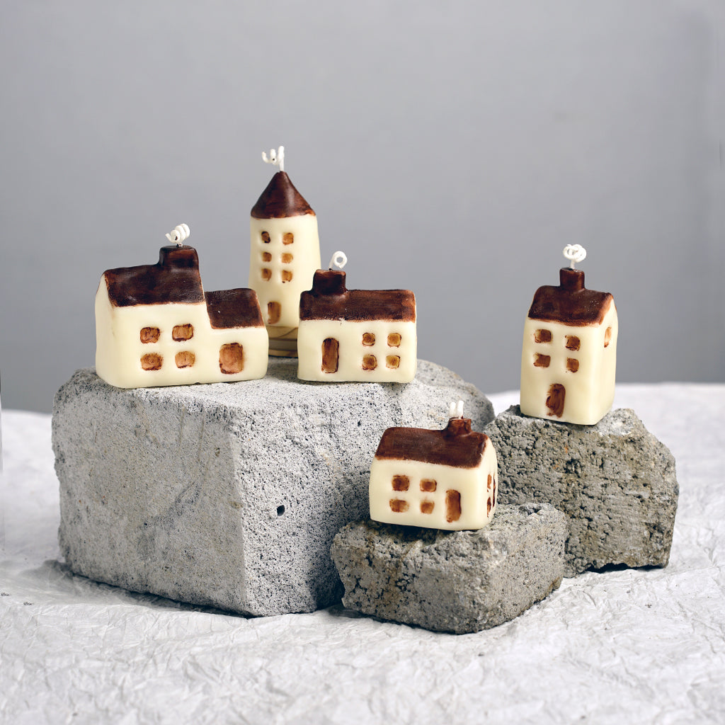 Creative Hand Painted House Shaped Scented Candles for Gift- Set of 5