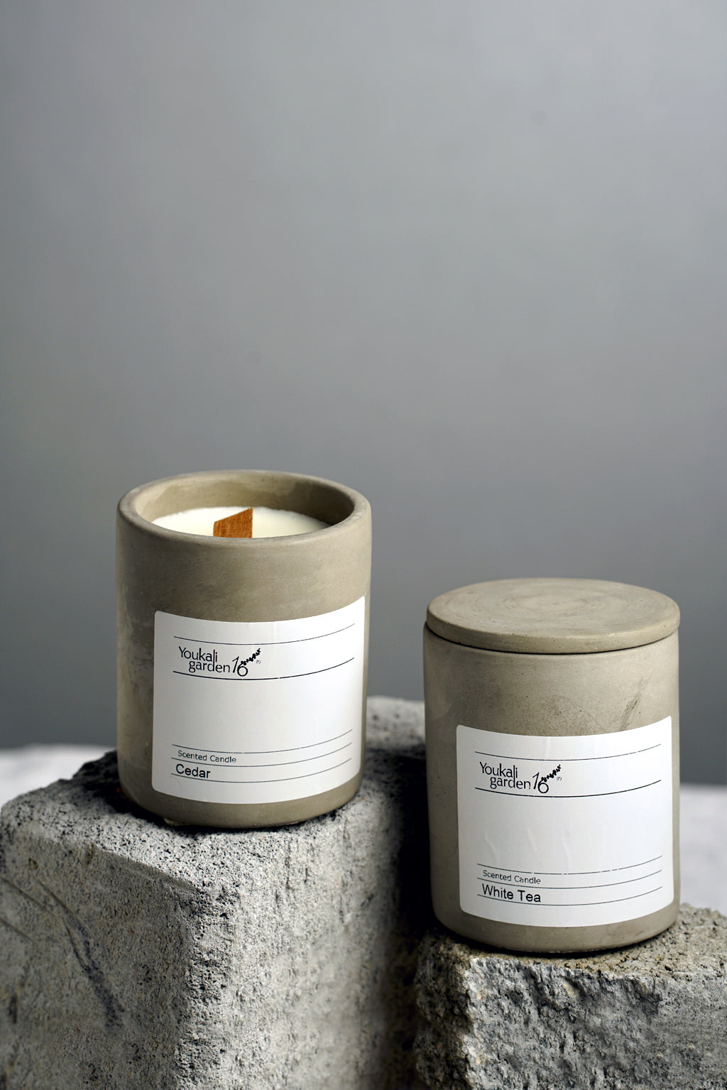 Wood Wick Cement Container Jar Candles For Home,Coffee Shop,Gift Giving - White Tea , Cedar