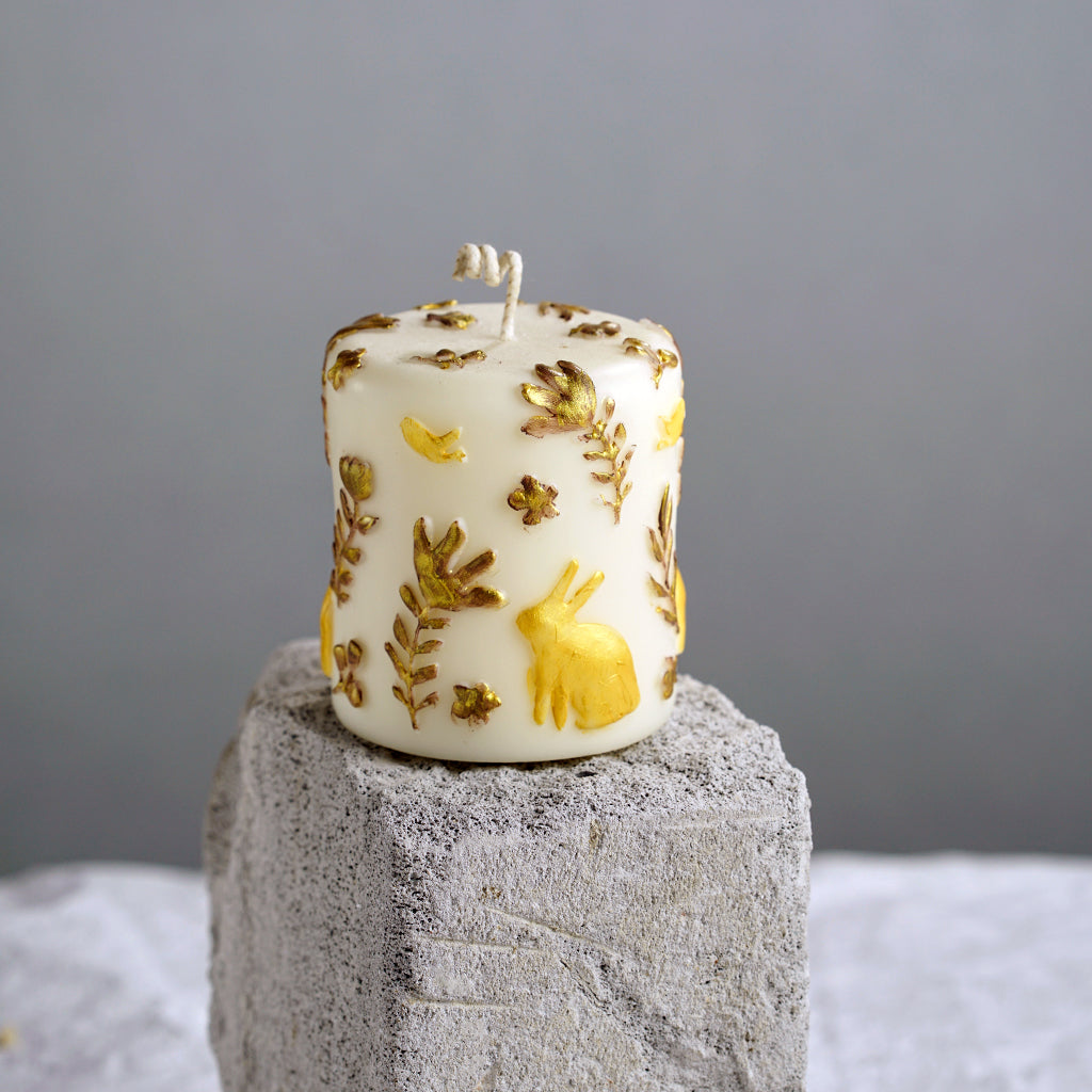 Hand Painted Rabbit Pattern Pillar Scented Art Candle with Gift Box for Gift ,Home Decor-13 oz 48 Hours Burning