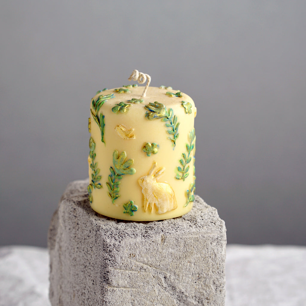Hand Painted Rabbit Pattern Pillar Scented Art Candle with Gift Box for Gift ,Home Decor-13 oz 48 Hours Burning