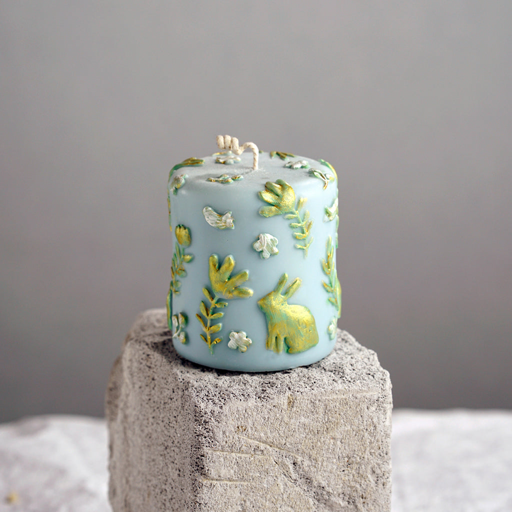 Hand Painted Rabbit Pattern Pillar Scented Art Candle with Gift Box for Gift ,Home Decor-13 oz 48 Hours Burning