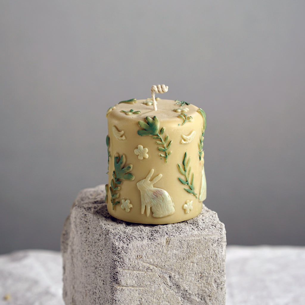 Hand Painted Rabbit Pattern Pillar Scented Art Candle with Gift Box for Gift ,Home Decor-13 oz 48 Hours Burning