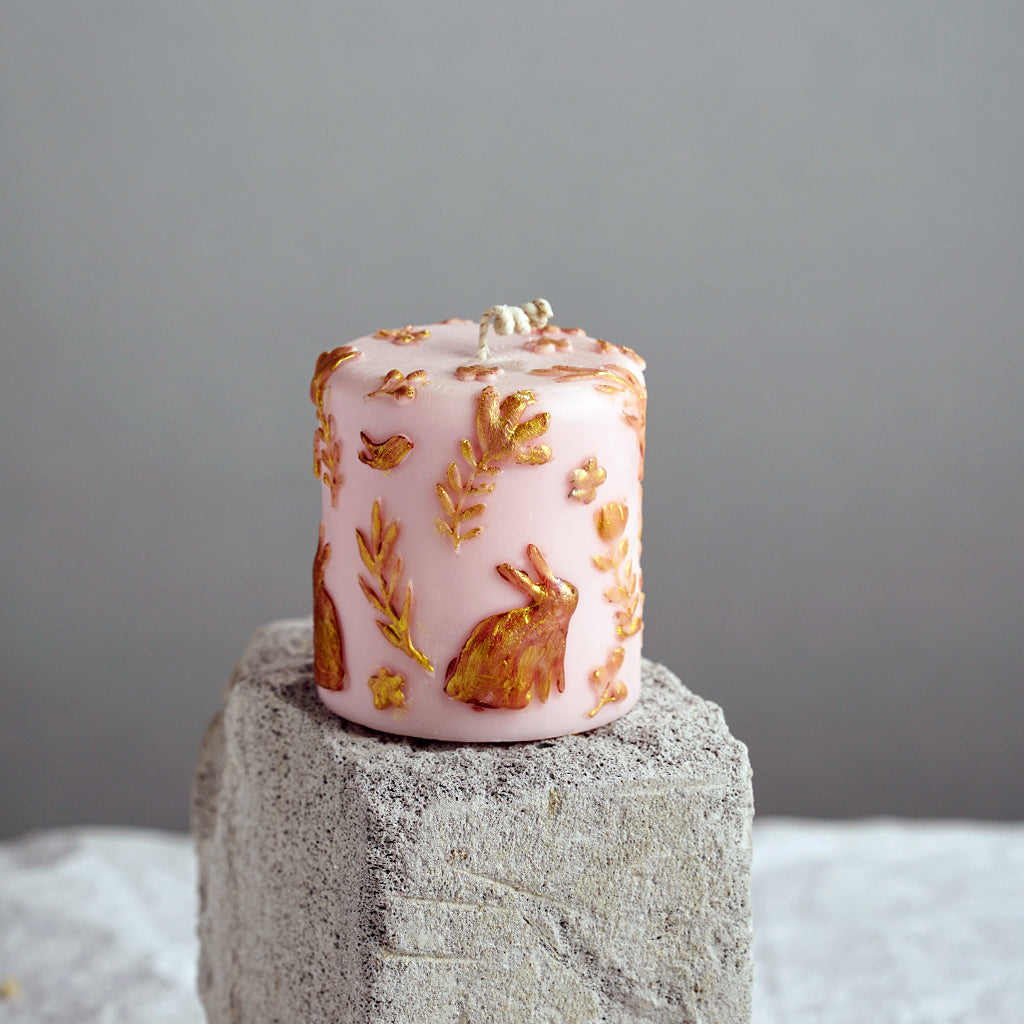 Hand Painted Rabbit Pattern Pillar Scented Art Candle with Gift Box for Gift ,Home Decor-13 oz 48 Hours Burning