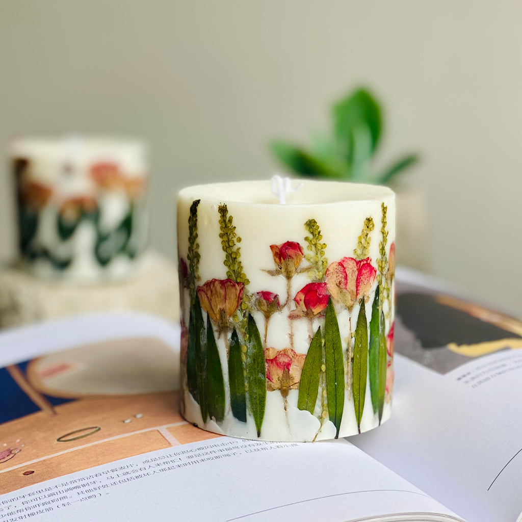 Handmade Pressed Botanical Flowers Art Scented Candle for Home,Gift,Wedding-13 oz,48 Hours