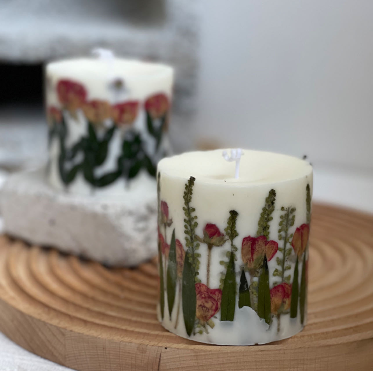 Handmade Pressed Botanical Flowers Art Scented  Candle for Home,Gift,Wedding-13 oz,48 Hours