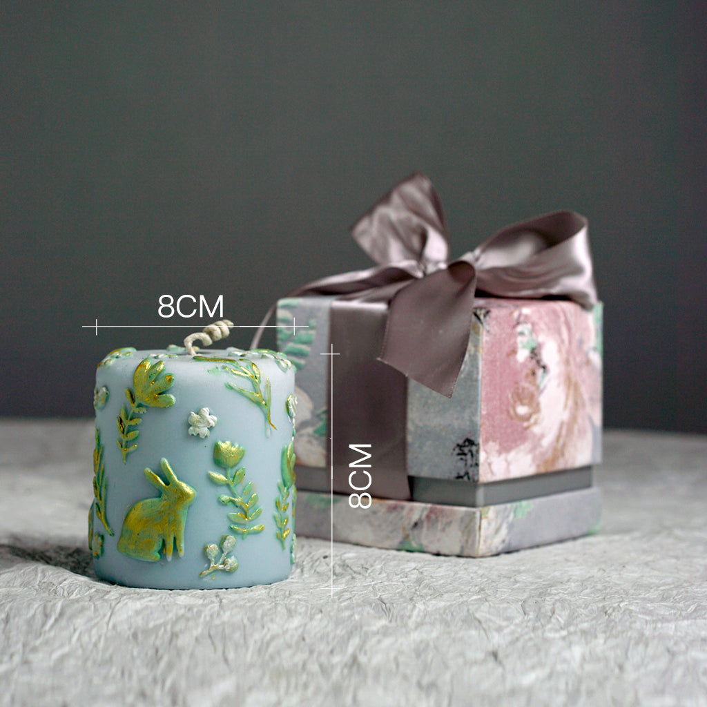 Hand Painted Rabbit Pattern  Pillar Scented Art Candle with Gift Box for Gift ,Home Decor-13 oz 48 Hours Burning