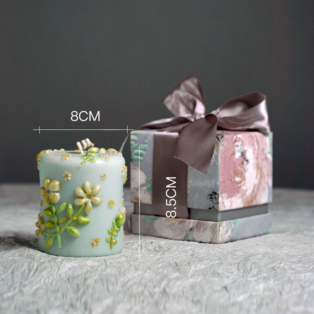 Hand Painted Sky Blue Pillar Scented Art Candle with Gift Box for Gift ,Home Decor-13 oz 48 Hours Burning